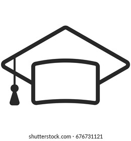 Simple Vector Icon of a classic graduate cap in line art style. Pixel perfect. Basic education element.  School theme. Back to college.