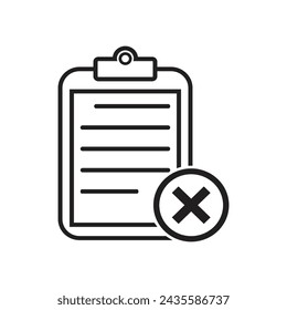 Simple vector icon clipboard illustration of cross box board, reject, no, report, register  and others