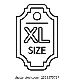 Simple vector icon of a clothing tag with xl size inscription, representing large dimensions for clothes or products