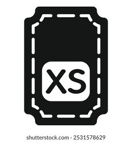 Simple vector icon of a clothing tag with the inscription xs, indicating extra small size