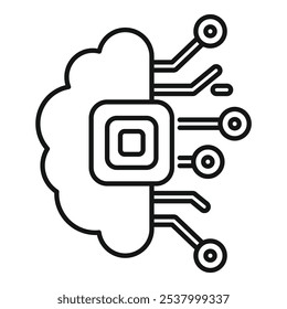 Simple vector icon of a cloud computing system connecting to network hubs, representing the concept of cloud storage and data transfer