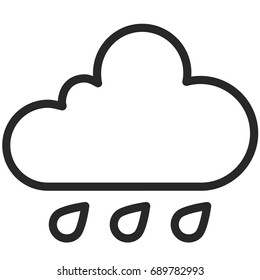 Simple Vector Icon of a cloud and light rain in line art style. Pixel perfect. Basic weather cast element. 