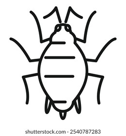 Icono de Vector simple de un escarabajo de la patata colorado, una plaga común del jardín, arrastrándose con seis piernas