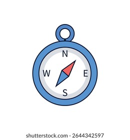 Simple vector icon of a compass, symbolizing navigation, travel, and exploration. Ideal for travel apps, outdoor recreation websites, mapping services, or any design project related to exploration.