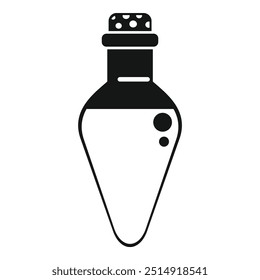 Icono simple del Vector de una botella de cristal corchada que contiene una poción burbujeante, aislada en un fondo blanco