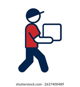 Simple vector icon of a courier carrying a parcel, ideal for web delivery service, apps, and logistics UI design.

