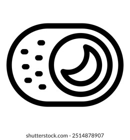 Simple vector icon of a crescent moon inside a button, representing the activation of night mode on a phone