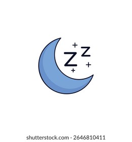 Simple vector icon of a crescent moon with "Zz" text. Ideal for good sleep, rest, and relaxation designs.