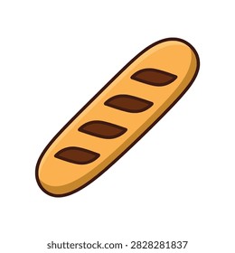 A simple vector icon of a crusty French baguette bread loaf.