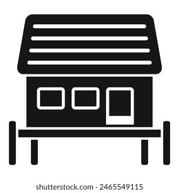 Simple vector icon depicting a stylized house with a pitched roof and a front porch