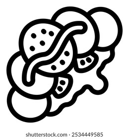 Icono de Vector simple que representa takoyaki, una popular comida callejera japonesa, con una salsa salada rociada en la parte superior