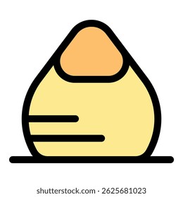 Ícone de vetor simples representando um onigiri japonês tradicional, uma bola de arroz triangular muitas vezes preenchida com ingredientes salgados