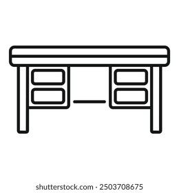 Simple vector icon of a desk with drawers, perfect for projects related to office furniture, workplaces, or interior design