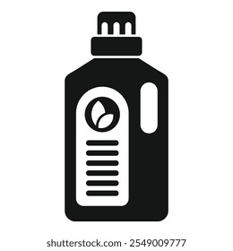 Simple vector icon of a detergent bottle with leaf symbol suggesting eco friendly ingredients