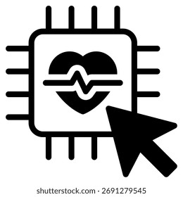 Simples ícone vetorial de um dispositivo de saúde digital com sinais conectados.