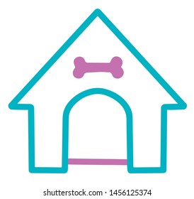 Simple vector icon of a dog house with bone above door