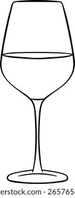 Icono de Vector simple, elegante copa de vino, icono dibujado a mano en blanco y negro
