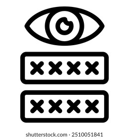 Simple vector icon of an eye looking at a password form, representing the concept of security