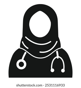 Simple vector icon of a female medical professional wearing a hijab