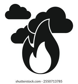 Simple vector icon of a fire burning under clouds, representing concepts such as danger, warning, and caution