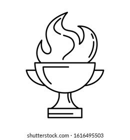 Simple vector icon of fire goblet in minimal line style. Concept for business achievements or sport winner. Symbol of trophy, succsess, award, leadership, teamwork.