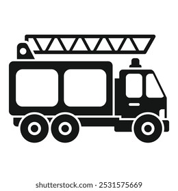 Simple vector icon of a firetruck extending its ladder, a symbol of safety and rescue
