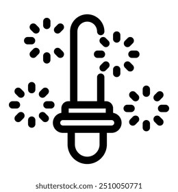 Simple vector icon of a firework rocket launching up in the air surrounded by sparkles