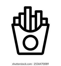 Simple vector icon of french fries in a container, ideal for fast food, restaurant, and snack-related themes. Editable stroke