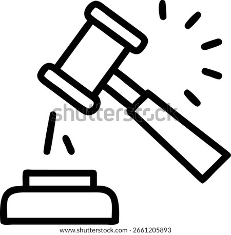 A simple vector icon of a gavel striking a sounding block, representing law, justice, and legal proceedings