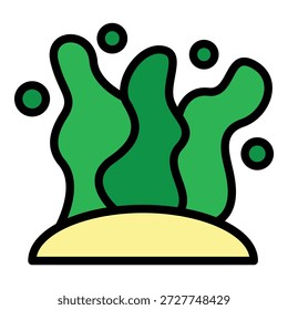Icono simple del Vector de las algas verdes que crecen en el lecho marino, aislado en un fondo blanco