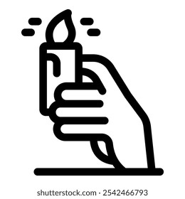 Simple vector icon of a hand holding a burning candle, symbolizing hope and resilience