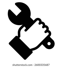 Simple vector icon of a hand holding a spanner