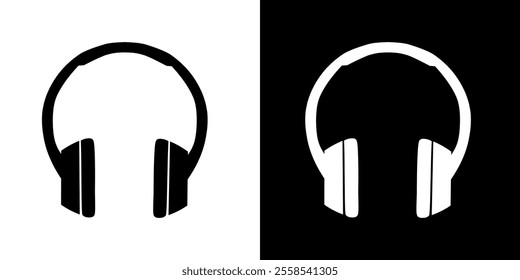 A simple vector icon of headphones in black and white.