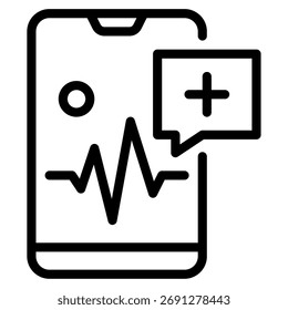 Icono de Vector simple de un App de la salud con un corazón y una cruz médica.