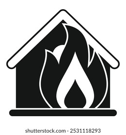 Simple vector icon of a house being consumed by flames