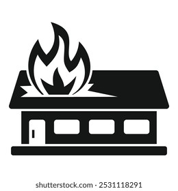 Simple vector icon of a house on fire with flames erupting from roof
