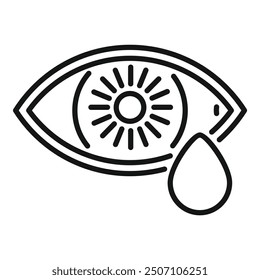 Simple vector icon of a human eye shedding a tear, conveying sadness, sorrow, and emotional pain