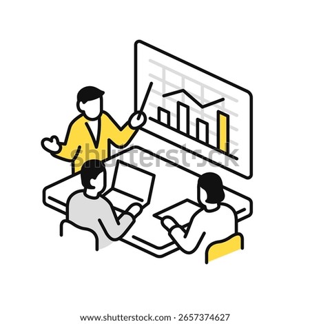 Simple vector icon illustration of a business person giving a presentation