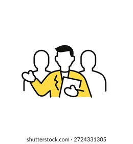 Ilustración simple del icono del Vector de un hombre de negocios que da direcciones mientras sostiene documentos
