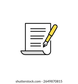 Vetor simples ícone ilustração de um contrato assinado com uma caneta tinteiro