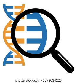 Simple vector icon illustration of DNA magnified with a loupe