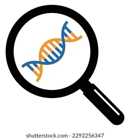 Simple vector icon illustration of DNA magnified with a loupe