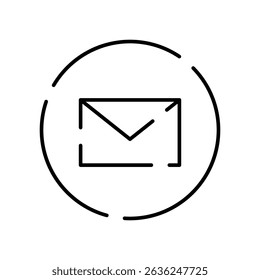 Ilustración simple del icono del Vector con una ilustración del email en el centro del círculo. Color negro.