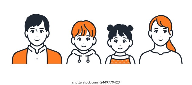 Simple vector icon illustration of a family of four