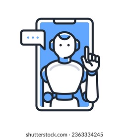 Simple vector icon illustration material of chatting with a humanoid AI robot on a smartphone