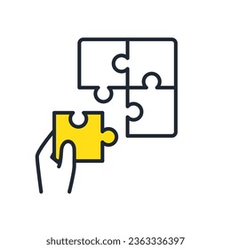 Simple vector icon illustration material hand holding puzzle piece