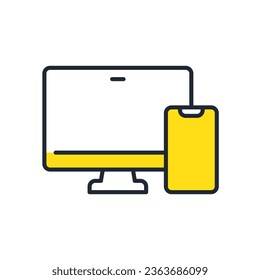 Simple vector icon illustration material of smartphone and PC monitor