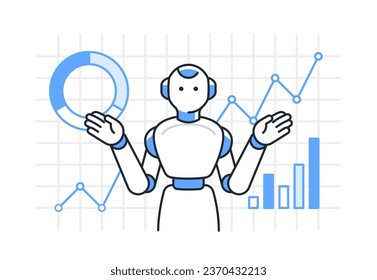 Simple vector icon illustration material of a humanoid AI robot that performs analysis.