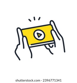 Simple vector icon illustration material for watching video content on a smartphone