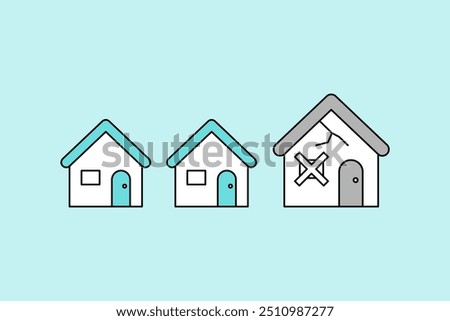 A simple vector icon illustration representing the 2030 problem and vacant house issues.